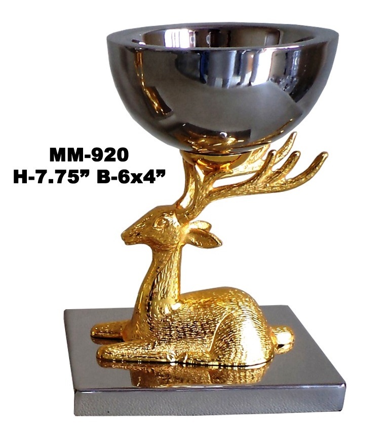 Gold Brass Camel Collection Glass Bowl With Wood Base