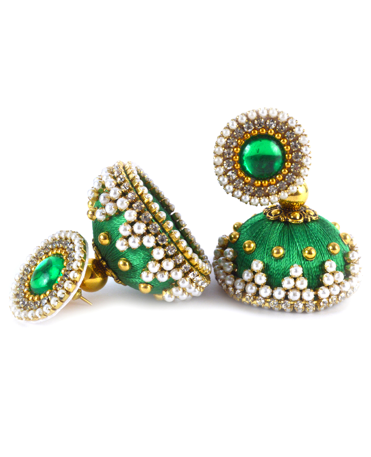 Latest Design Green Beaded Silk Thread Earrings - Pearl