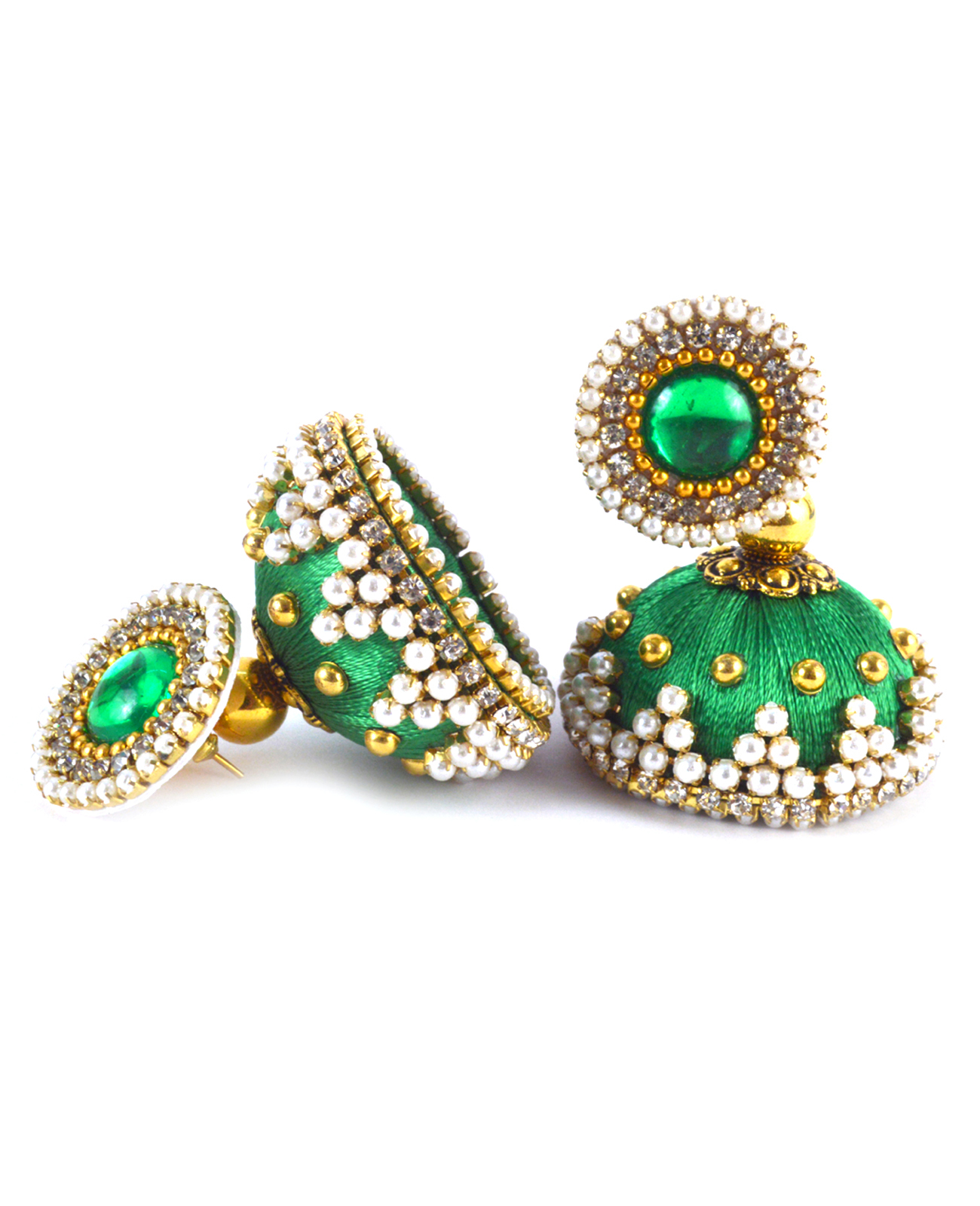 Latest Design Green Beaded Silk Thread Earrings - Pearl