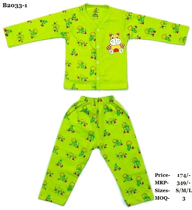 Boys Night Suit With Front Open - Cotton, Sizes [S, M, L] | Unisex, Ideal For Ages 0-3 Years, Soft And Comfortable Sleepwear
