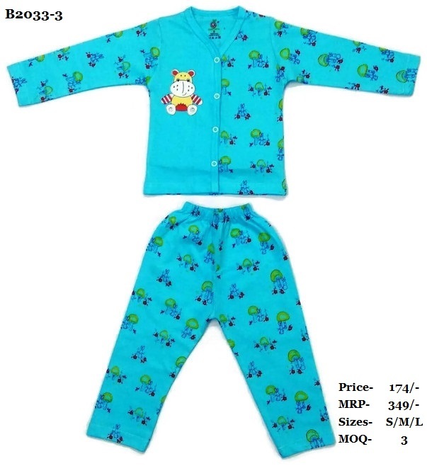 Boys Night Suit With Front Open - Cotton, Sizes [S, M, L] | Unisex, Ideal For Ages 0-3 Years, Soft And Comfortable Sleepwear