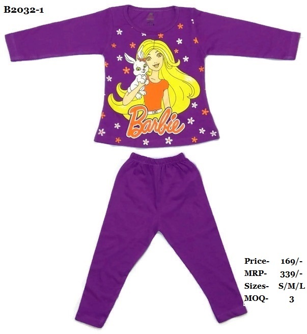 Barbiee Printed Top & Full Pant - Cotton, Sizes: S, M, L | For Girls Aged 0-3 Years, Stylish And Comfortable Everyday Wear