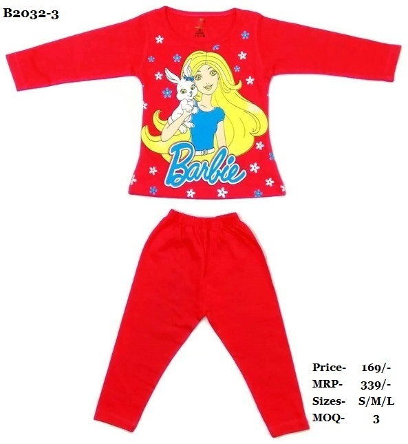 Barbiee Printed Top & Full Pant - Cotton, Sizes: S, M, L | For Girls Aged 0-3 Years, Stylish And Comfortable Everyday Wear
