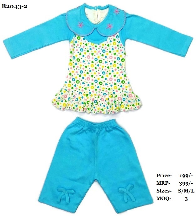 Printed Top & Bottom - Cotton | Trendy Design For Girls, Suitable For Ages 0-3 Yrs, Washable, Available In Sizes S, M, L For Summer Wear