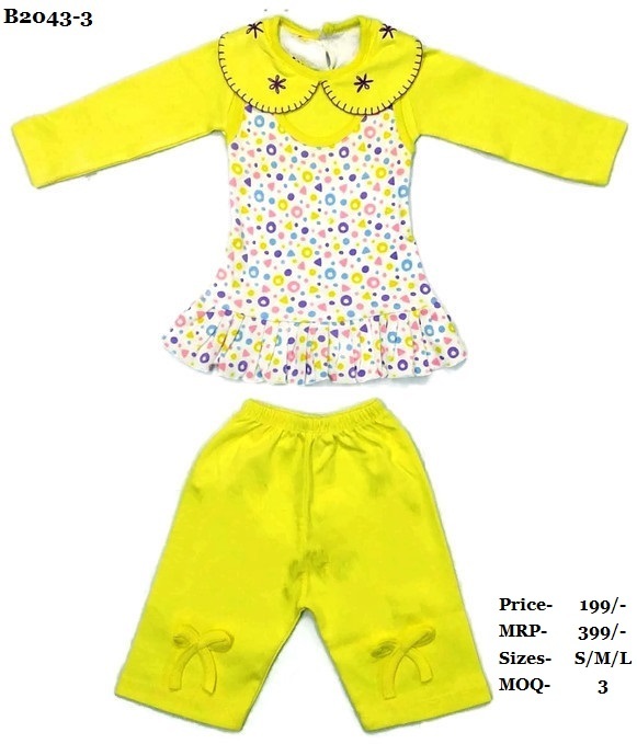 Printed Top & Bottom - Cotton | Trendy Design For Girls, Suitable For Ages 0-3 Yrs, Washable, Available In Sizes S, M, L For Summer Wear