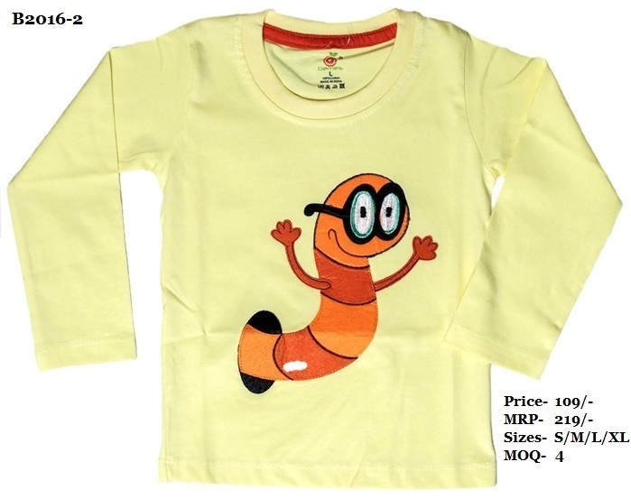 Kids Caterpillar Embroidery Design T-shirts - 100% Cotton, Sizes S/m/l/xl | Trendy Round Neck, Full Sleeve, Skin-friendly, No Fade Colors