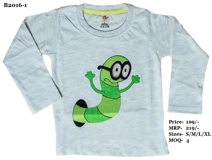 Kids Caterpillar Embroidery Design T-shirts - 100% Cotton, Sizes S/m/l/xl | Trendy Round Neck, Full Sleeve, Skin-friendly, No Fade Colors