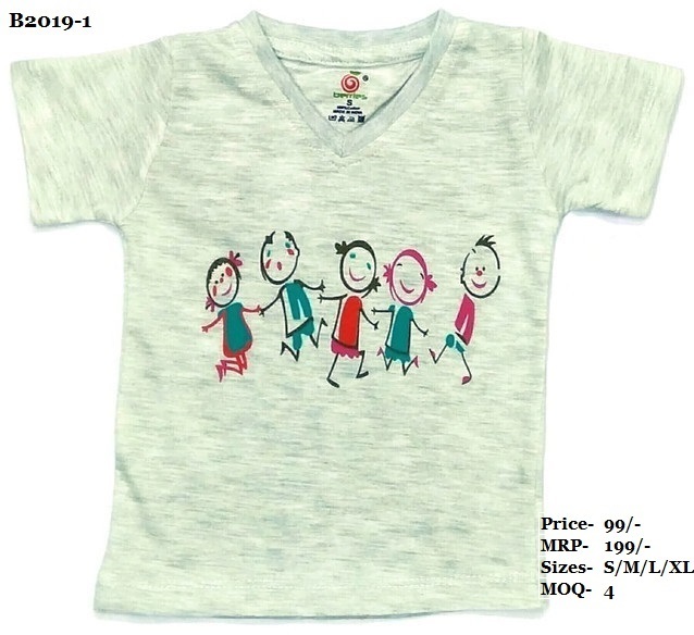 Kids Children Design Print T-shirts - Cotton, S/m/l/xl (0-4 Years) | Melange, Green, Pink - V Neck, Half Sleeve, Eye-catchy Pattern, Azo Free Dyes