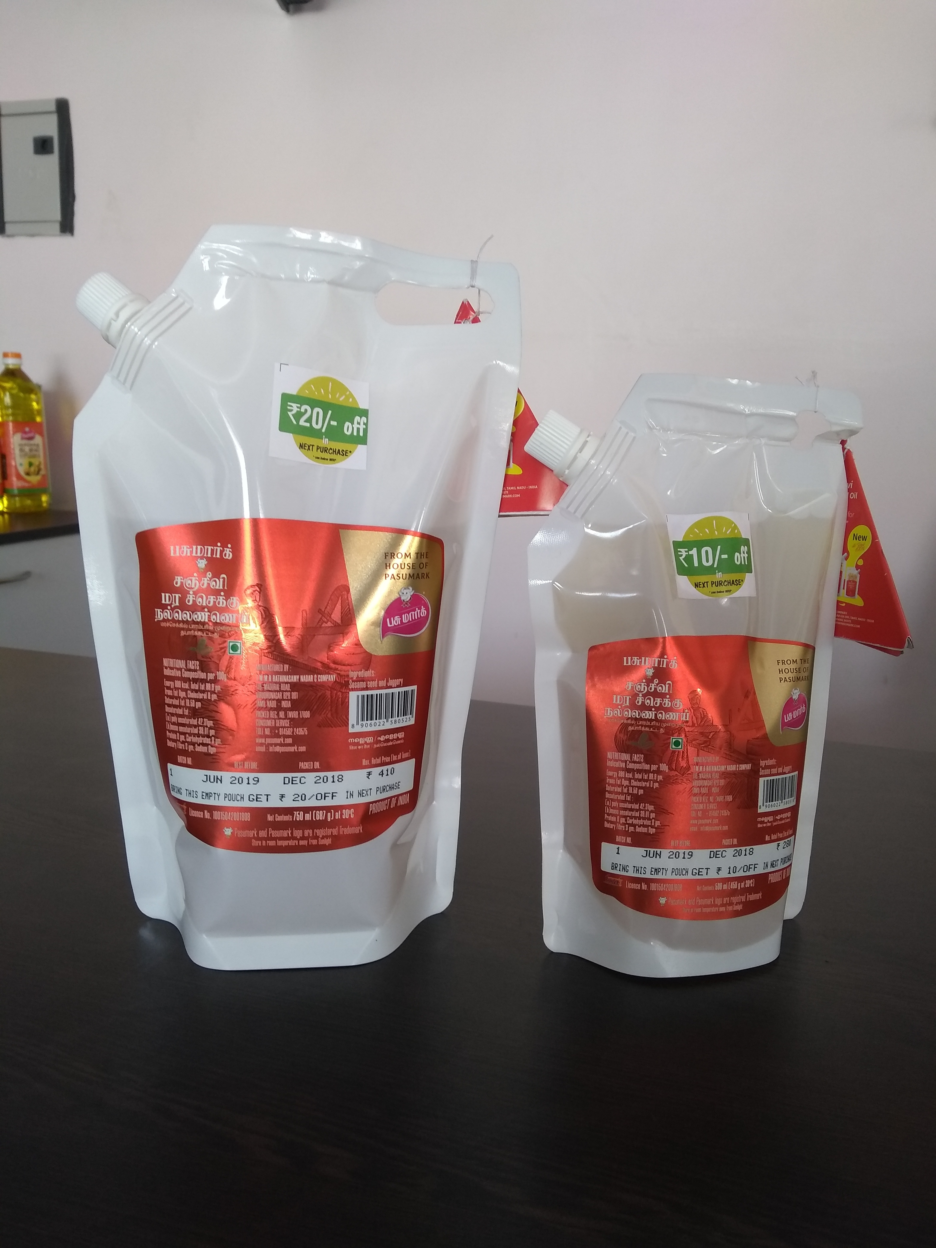 Sanjeevi Cold Pressed Sesame Oil (Mara Chekku Oil) 750ml Stand Up Pouch