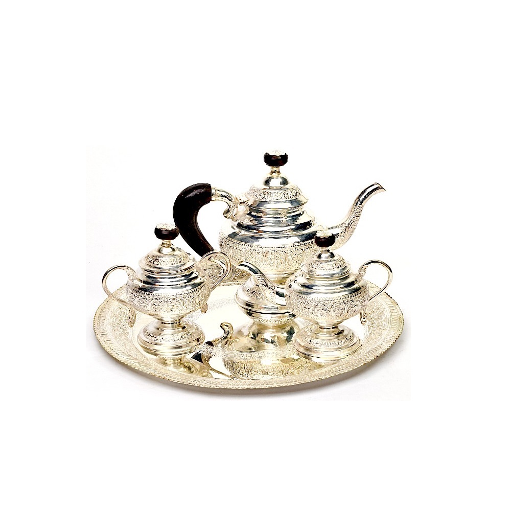 Metal Gold Silver Plated Copper Tea Set