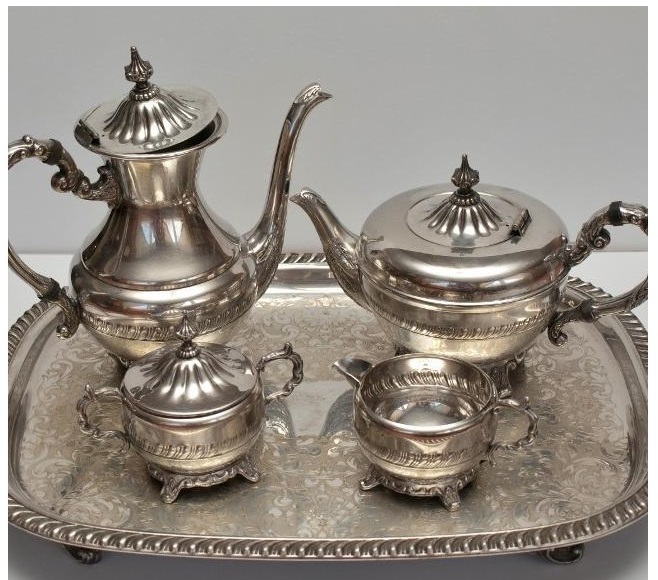 Metal Gold Silver Plated Copper Tea Set