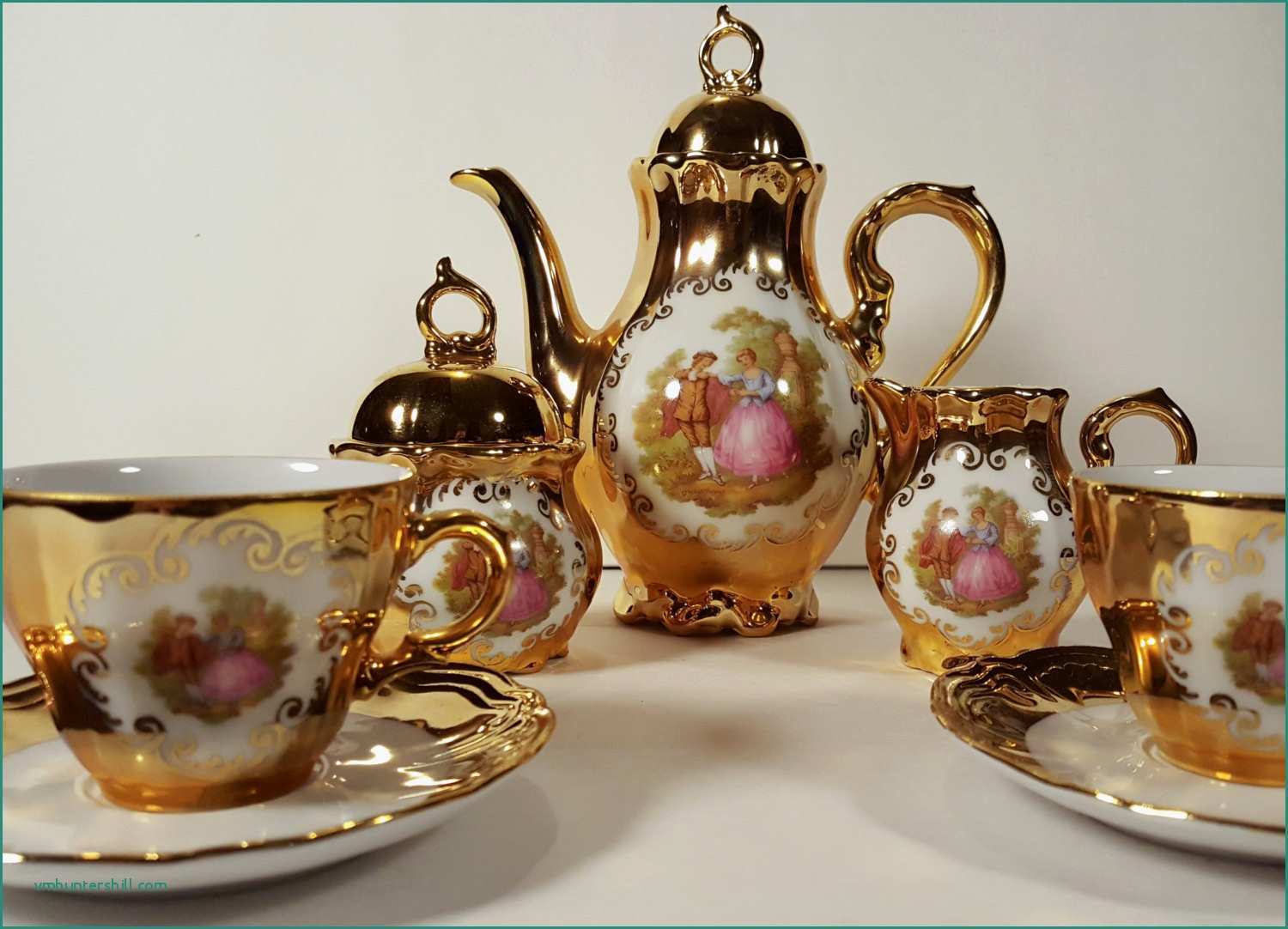 Metal Gold Silver Plated Copper Tea Set