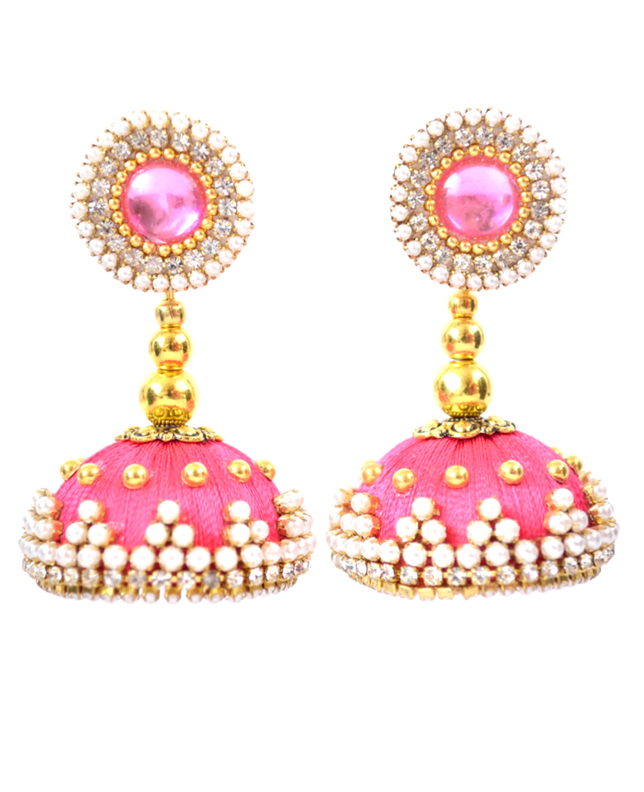 Light Pink Pearl Beaded Silk Thread Earrings - Handmade With Exquisite Silk And Stones | Elegant Design For Weddings, Parties, And Special Occasions