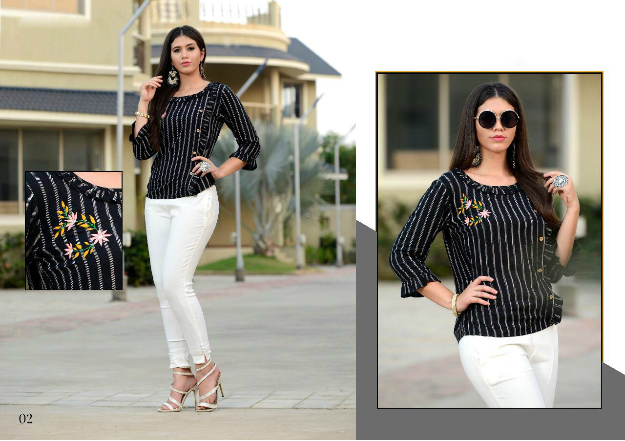 Designer Rayon Readymade Tunic - 14 Kg Rayon, Semi-stitched, Available In Sizes S, M, L, Xl, Xxl | Features Embroidery, Dry Cleaning, Suitable For Casual, Formal, And Party Wear
