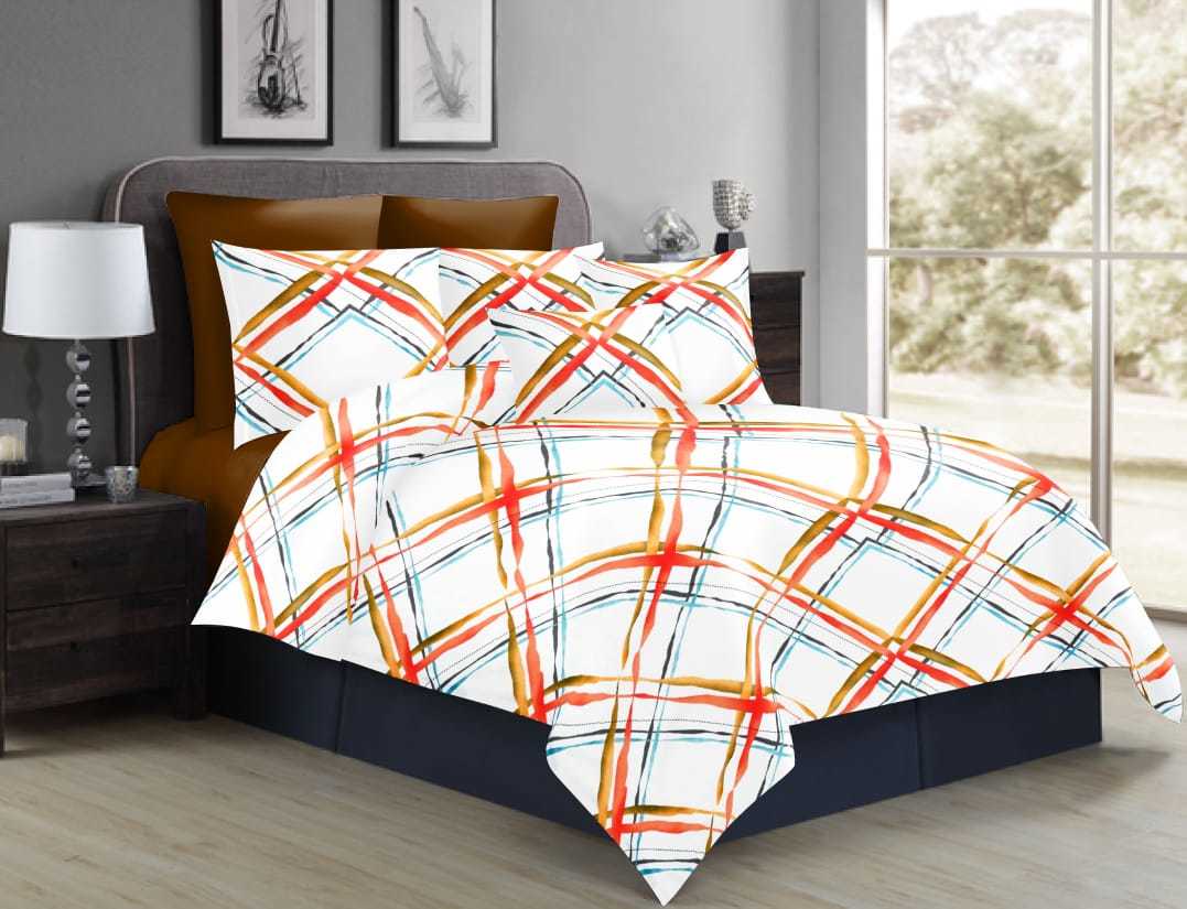 Cotton Bedsheet - 100% Cotton, Queen Size 225*275 Inch, Multi Colors, 240 Kg/m3 Density, Printed Pattern, Shrinkage Free, Washable, Includes 2 Pillowcases