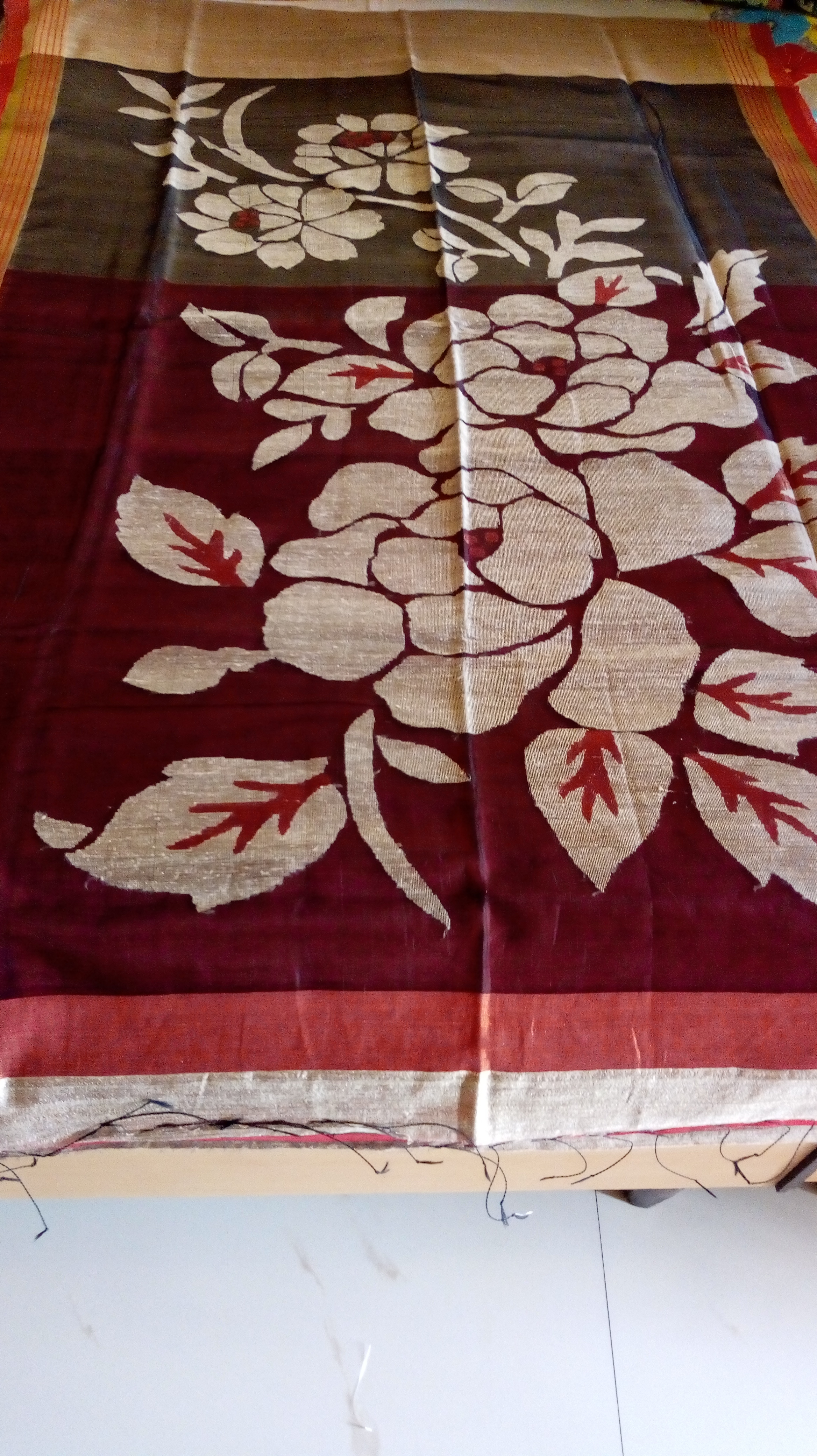 Tussar And Maroon Colour Exclusive Matka Silk Saree