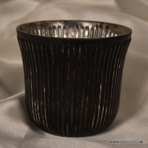 Antique Imitation Black Silver Glass Candle Holder