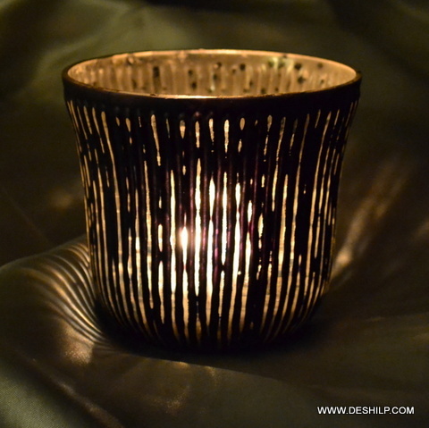 Antique Imitation Black Silver Glass Candle Holder
