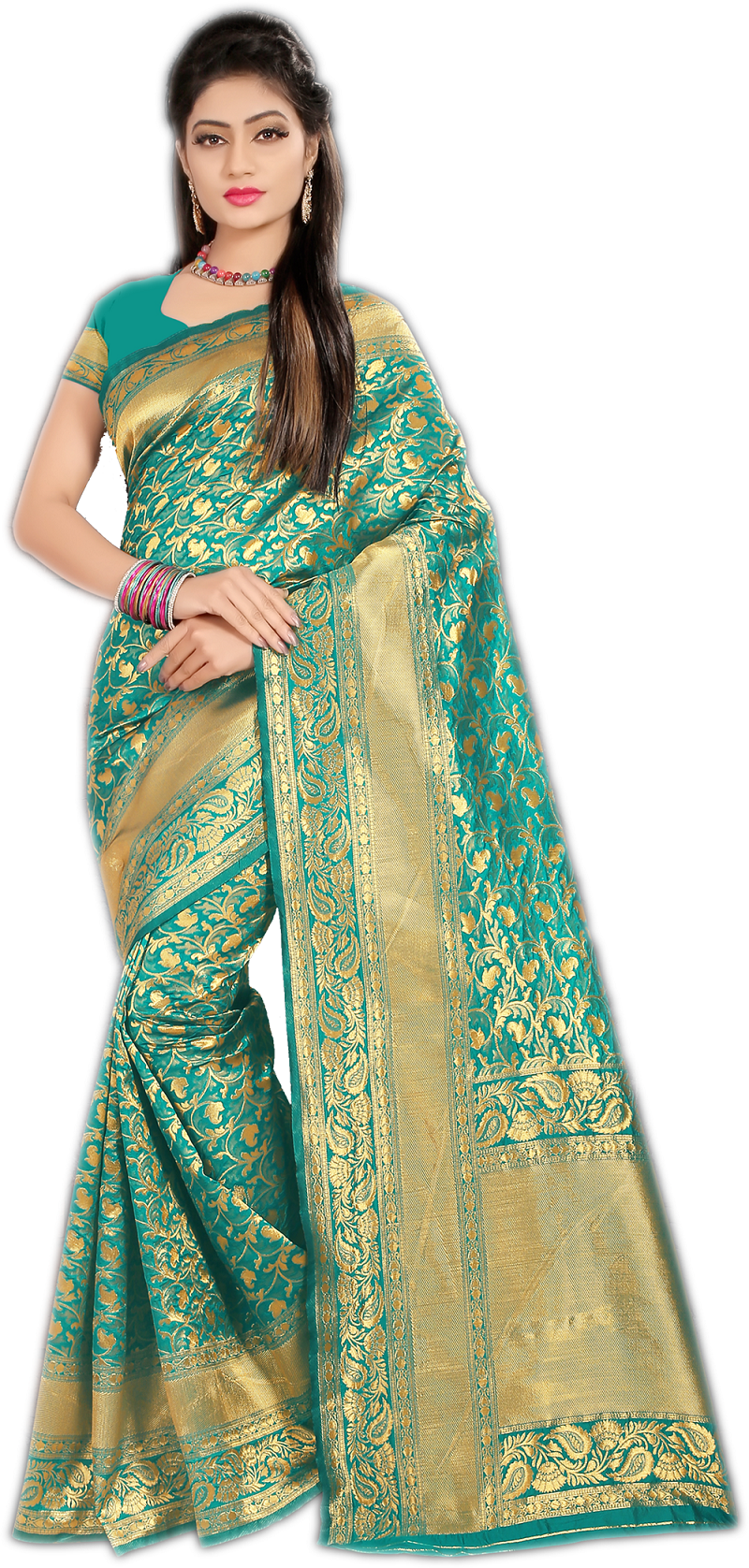 Silk Saree - Georgette Material, Six Vibrant Colors - Woven Pattern Design