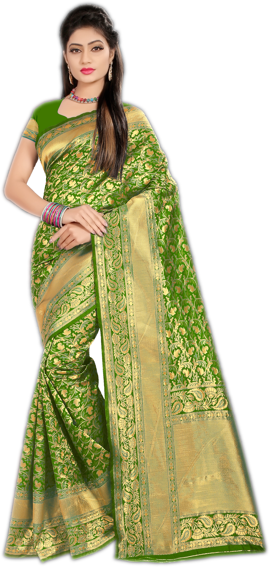 Silk Saree - Georgette Material, Six Vibrant Colors - Woven Pattern Design