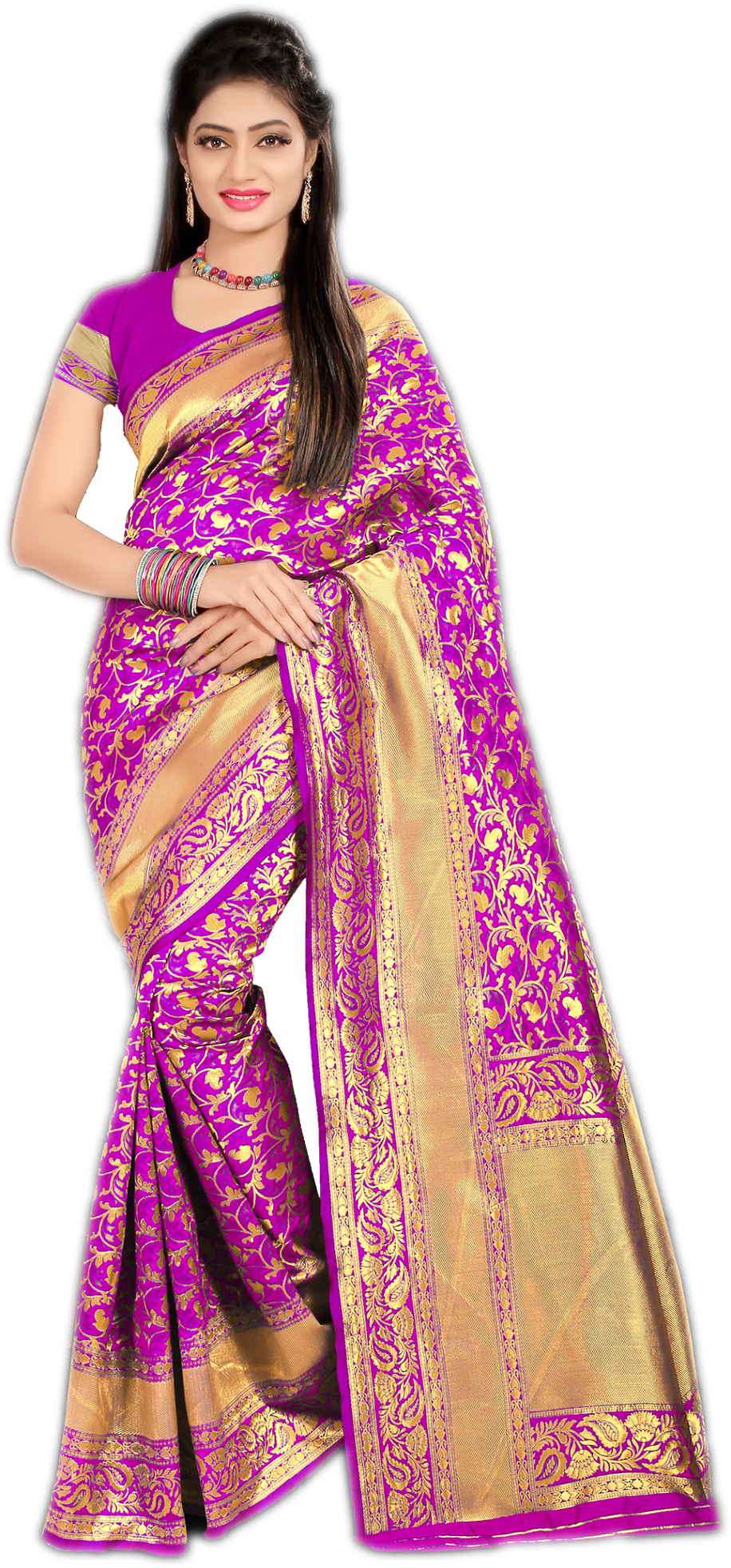 Silk Saree - Georgette Material, Six Vibrant Colors - Woven Pattern Design