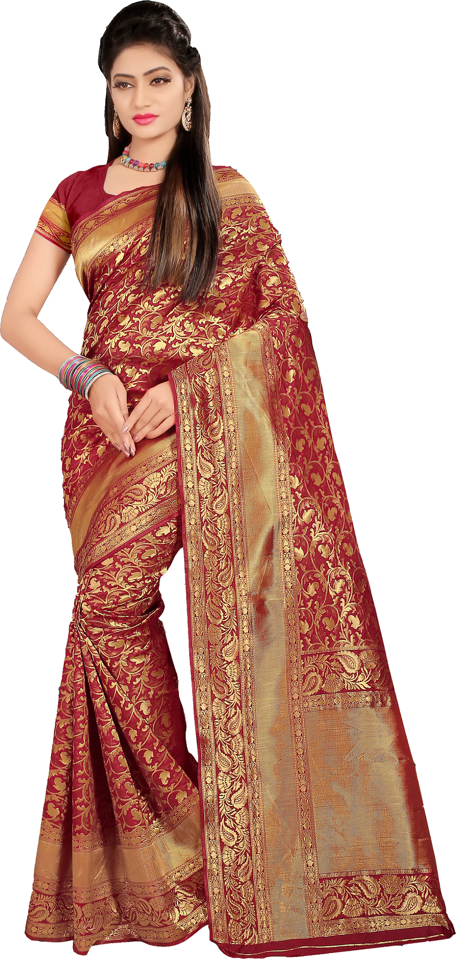 Silk Saree - Georgette Material, Six Vibrant Colors - Woven Pattern Design