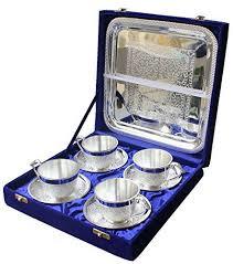 Beautiful Brass Silver Plated 4 Cups Tea Set With Gift Box Size: Customize