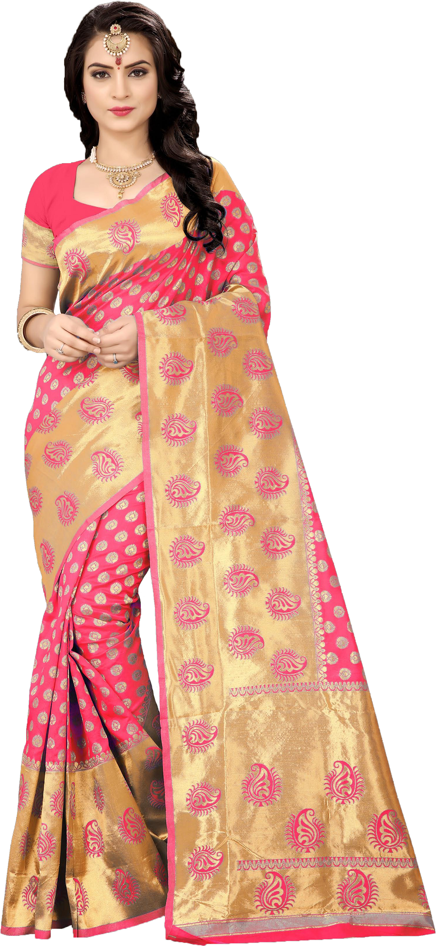 Handloom Silk Saree - Georgette Fabric, Six Color Printed Design | Closure: Sequins