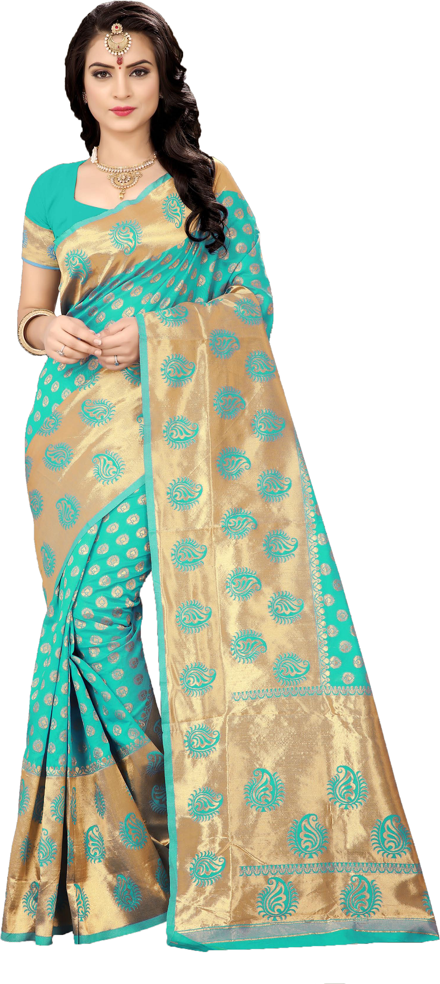Handloom Silk Saree - Georgette Fabric, Six Color Printed Design | Closure: Sequins