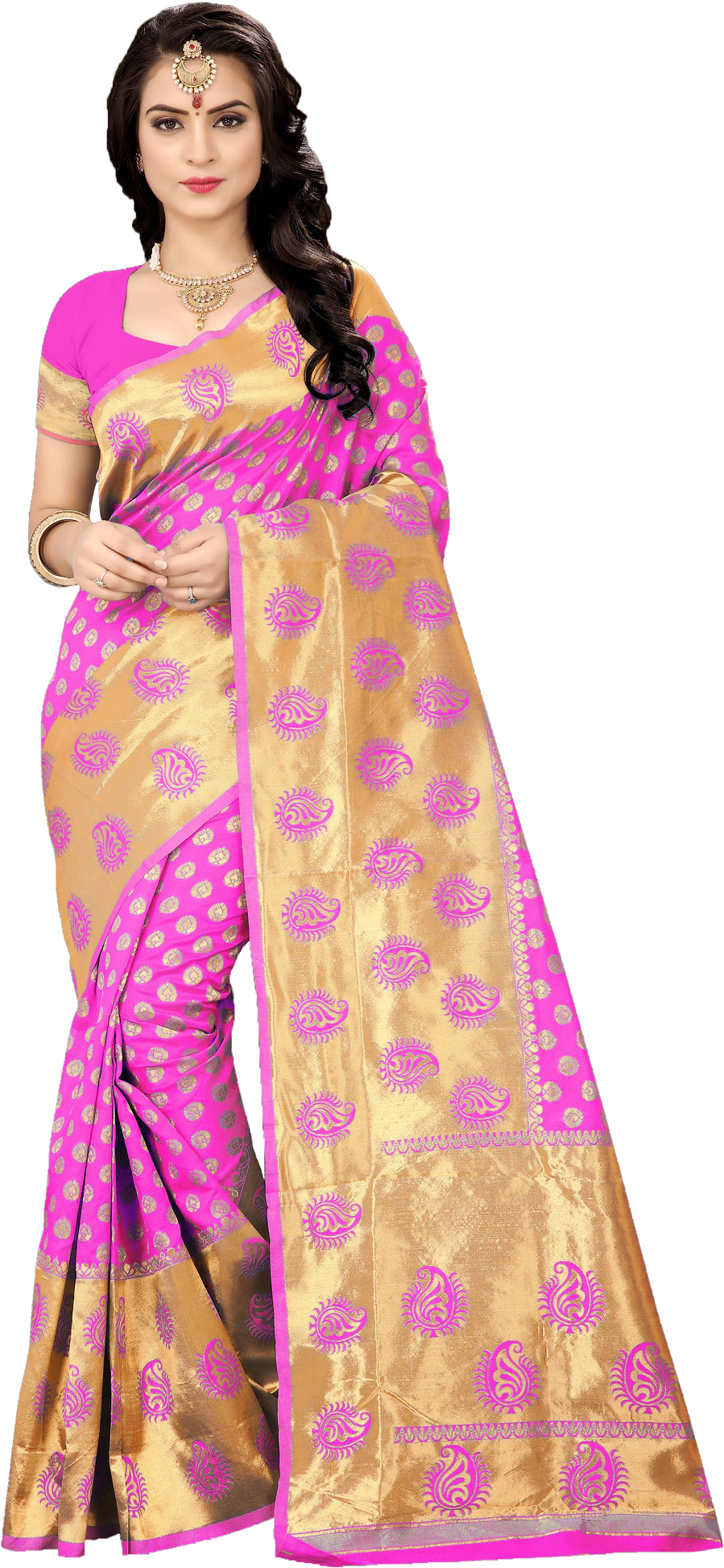 Handloom Silk Saree - Georgette Fabric, Six Color Printed Design | Closure: Sequins