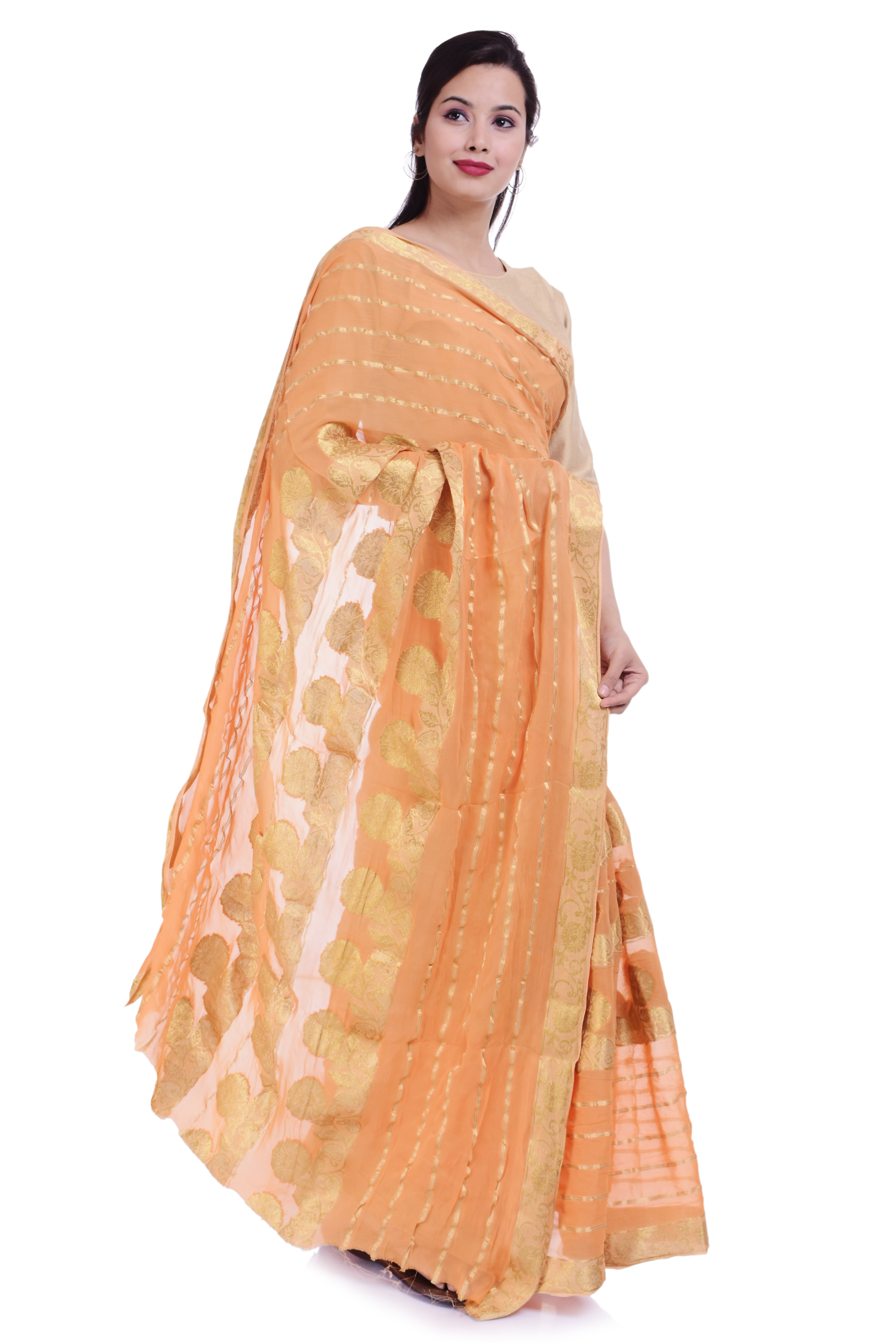 Zari Sarees - Silk, 5.5m Length X 1.1m Width, Gold Thread | Elegant Drape, Intricate Zari Work, Floral Design, Soft Texture, Eye-catching Style