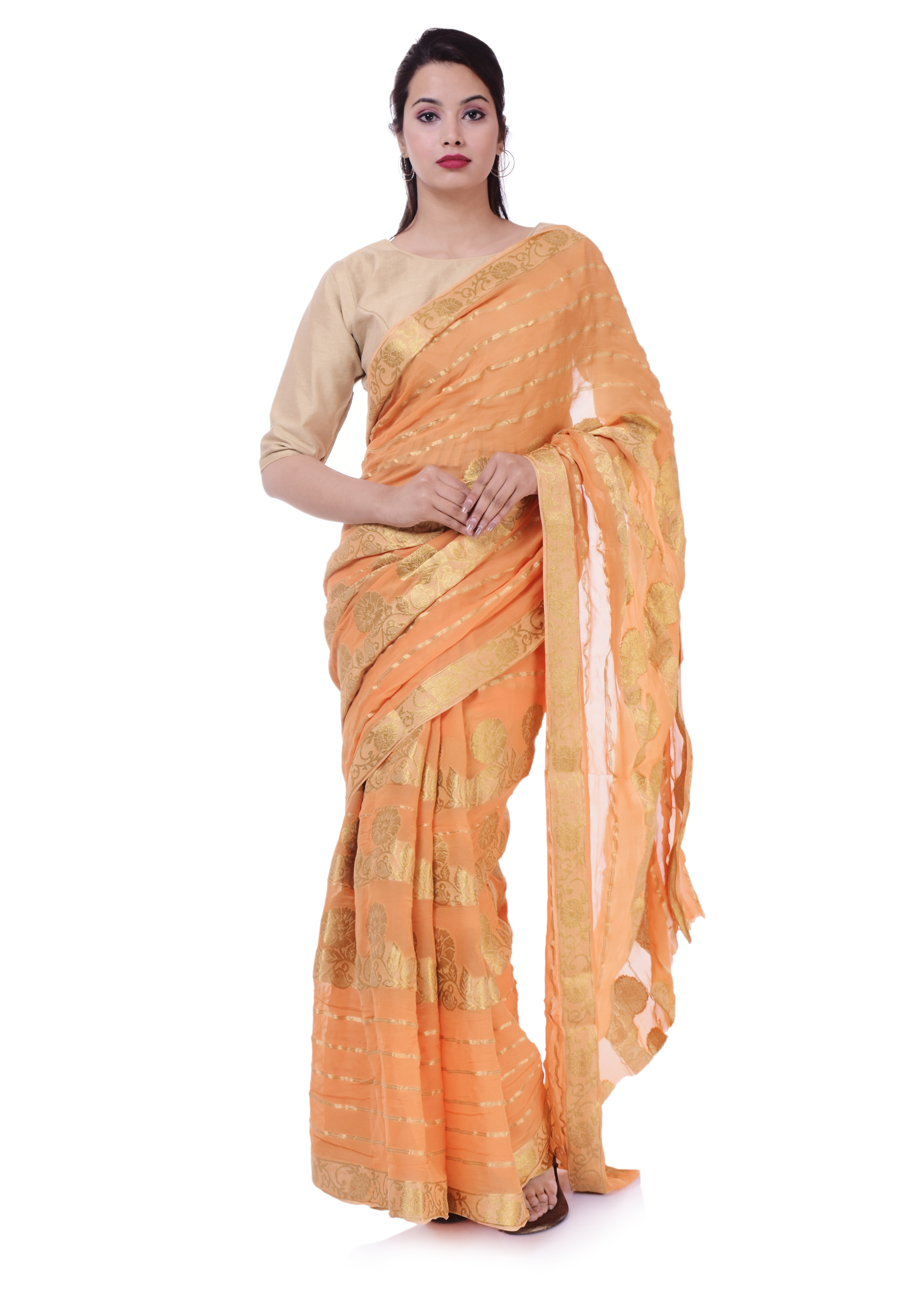 Zari Sarees - Silk, 5.5m Length X 1.1m Width, Gold Thread | Elegant Drape, Intricate Zari Work, Floral Design, Soft Texture, Eye-catching Style