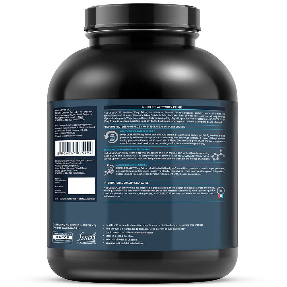 Muscleblaze Whey Prime (80%) Protein2kg (4.4 Lb )Chocolate