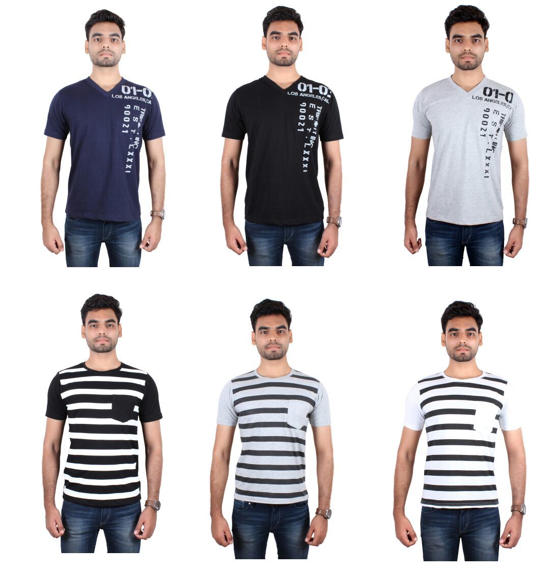 Branded Trifoi Tshirts - Cotton, Size: M, L, Xl, Xxl, Multi Shades | O-neck, Striped Pattern, Short Sleeves For Men