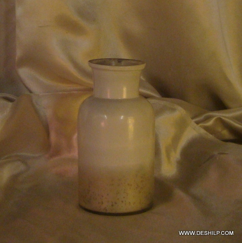 Silver Glass Jar - 17x8 cm, Polished Finish , Elegant Round Design in Golden and White