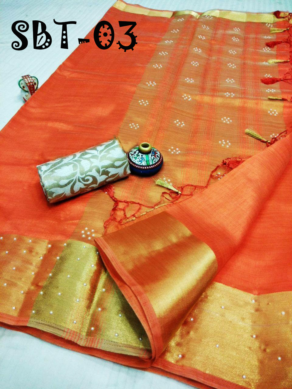 Green Women's Tussar Silk Saree With Double Blouse Piece