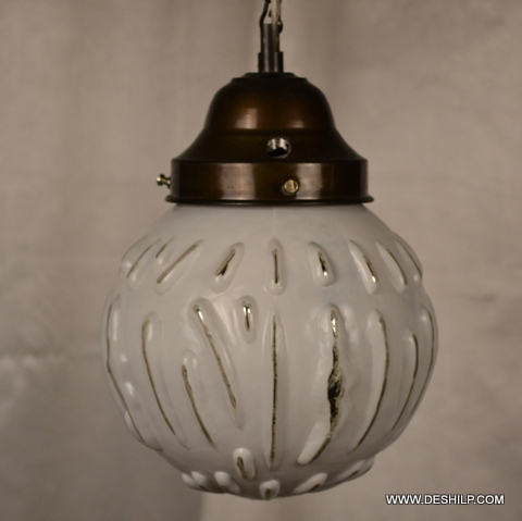 Golden Decorated Glass Wall Hanging Lamp - Finish: Handmade