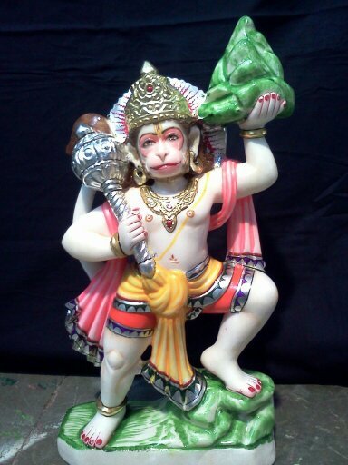 Marble Hanuman Ji Statue - Handmade, Custom Size | Indian Temple Theme, Painted Finishing, Religious Style