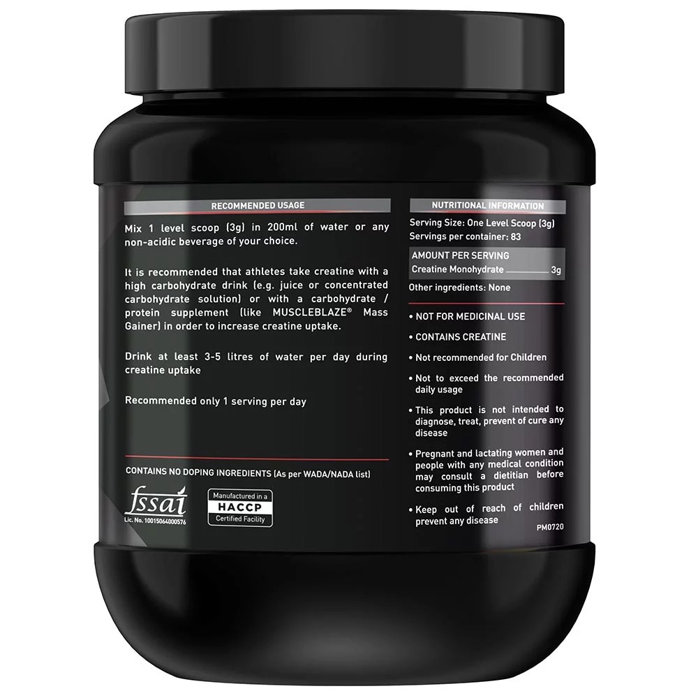 Muscleblaze Creatine Monohydrate, Unflavoured(0.25kg) 0.55 Lb