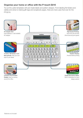 Brother Label Printer Pt-d210 - Attributes: Durable