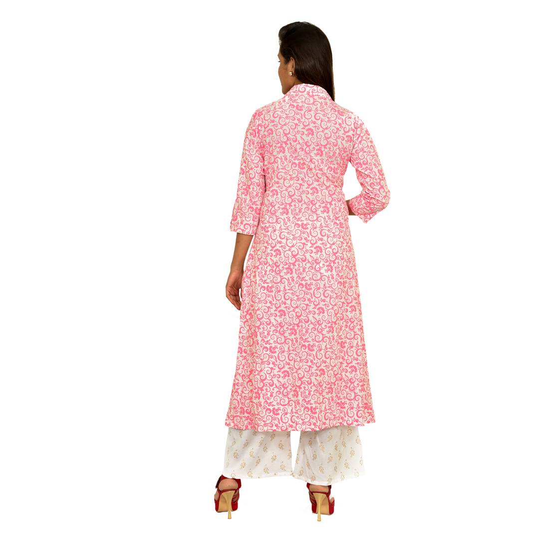 Pink Designer Plazzo Cotton Kurti