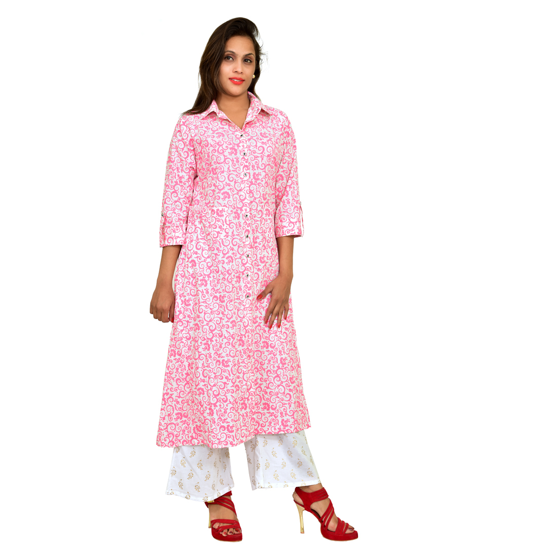 Pink Designer Plazzo Cotton Kurti