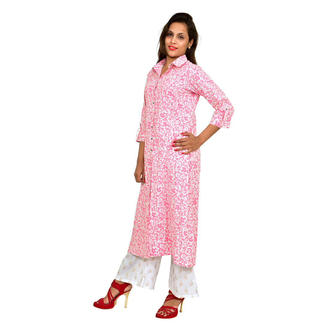 Pink Designer Plazzo Cotton Kurti