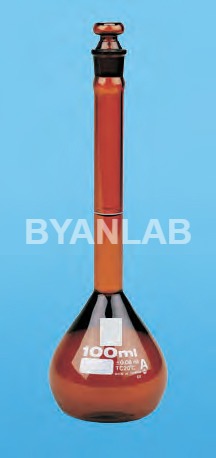 Volumetric Flask - Borosilicate Glass, 1 Graduation Mark, Round Bottom | Precise Volume, Chemical Resistance, Polyethylene Stopper Included