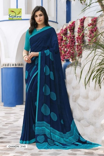 Blue Georgette Printed Saree