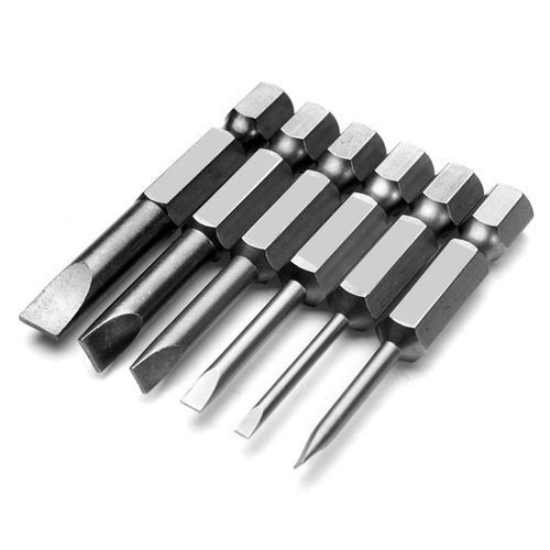 Screwdriver Bits - S2 Steel Material, 50mm Length | 6-Piece Set with Phillips, Slotted, Torx Tips, Chrome Plated Finish, 58-62 HRC Hardness