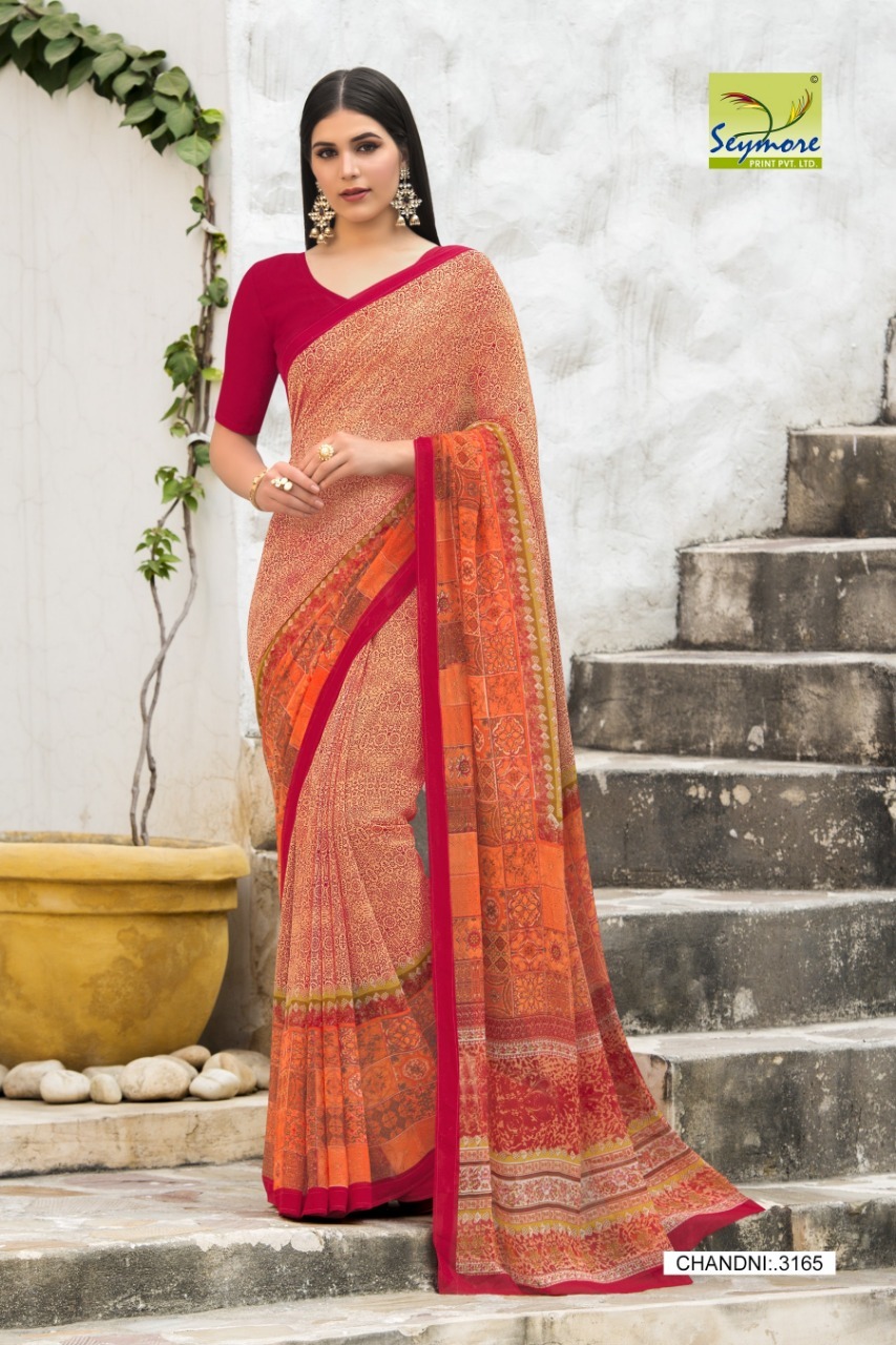 Yellow Georgette Printed Saree