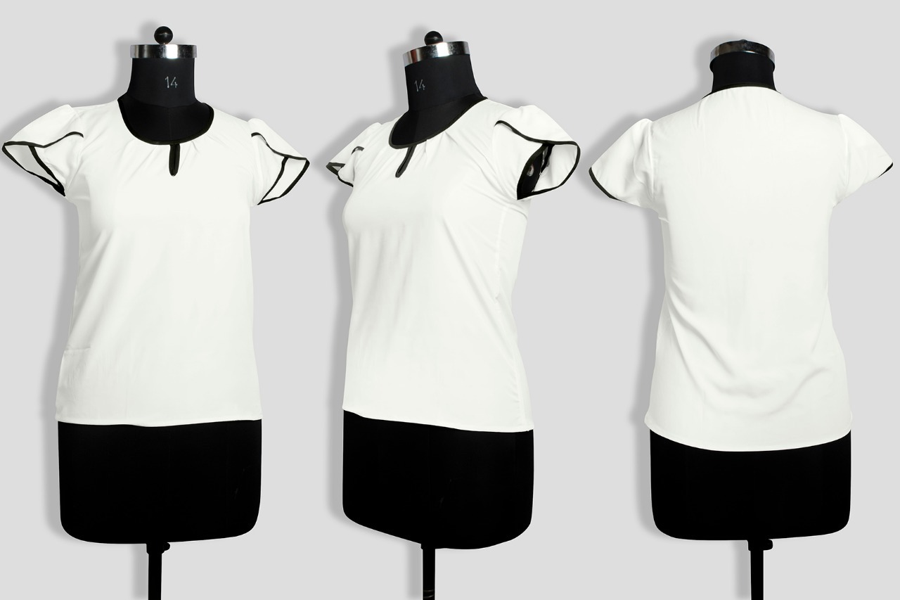 Plain Ladies Top - Crepe Material, S To Xl Size, White Color, 26 Length | Trendy Printed Design, Short Sleeves, All Season, No Fade, Washable