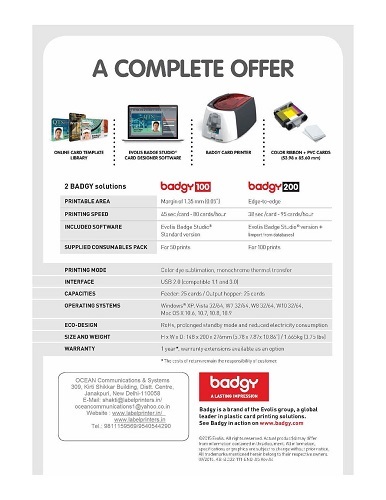Evolis Id Card Printer Badgy 100 - Application: Label Printing