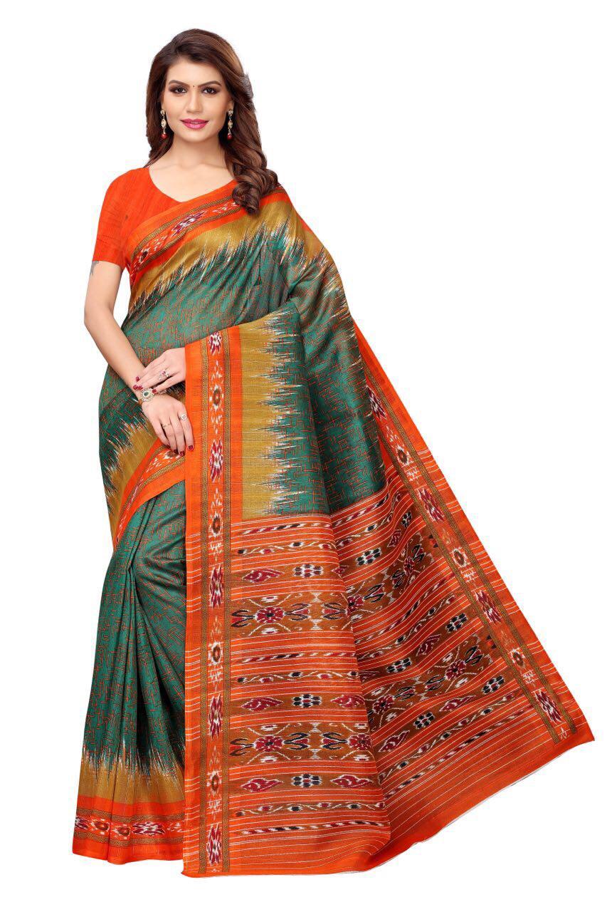 Kaatha Style - Chiffon Printed Saree 5.5 Mtr | Multi Color, Art Silk, Zari Work, Blouse Length 0.8 Mtr, Elegant & Contemporary Design